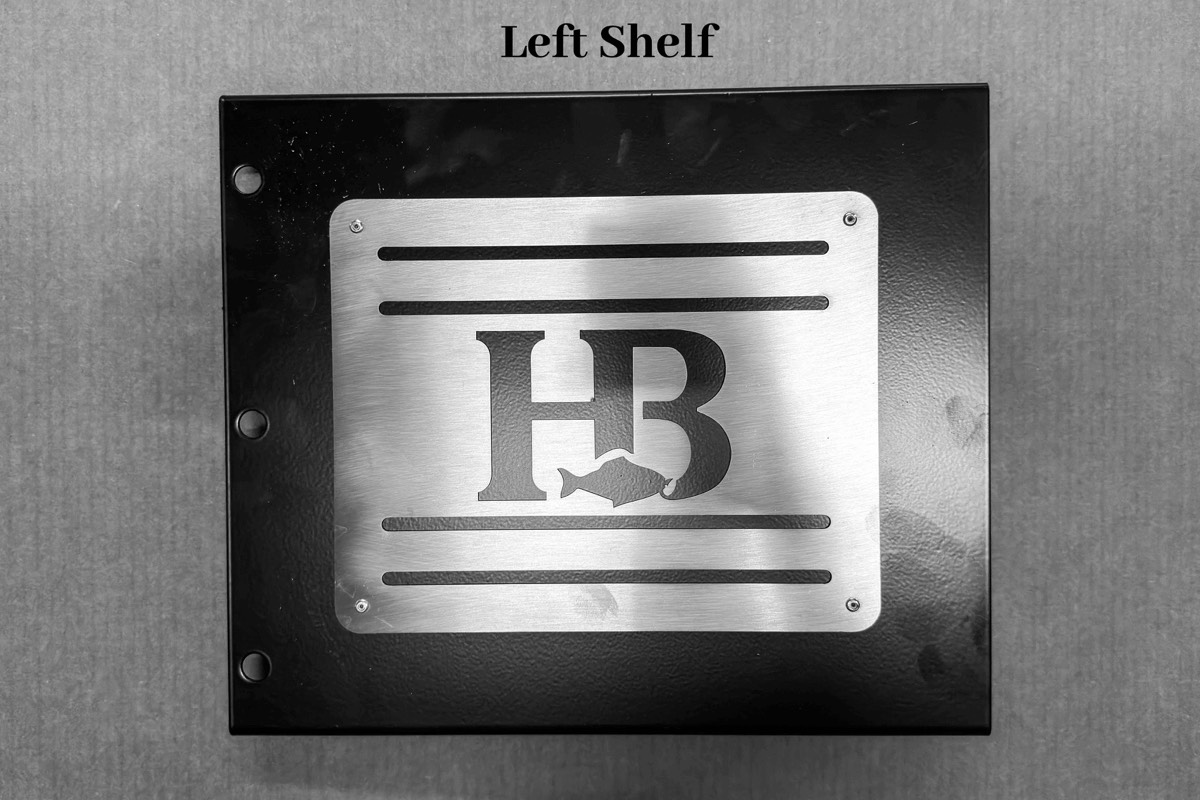Left shelf with the HB logo
