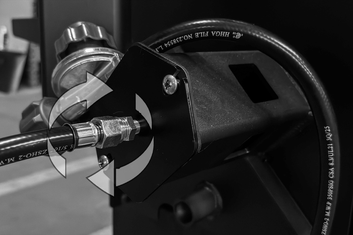 Regulator hose connected to the burner